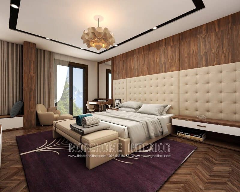 Thiết kế nội thất giường ngủ biệt thự cao cấp bọc da phong cách hiện đại, sang trọng